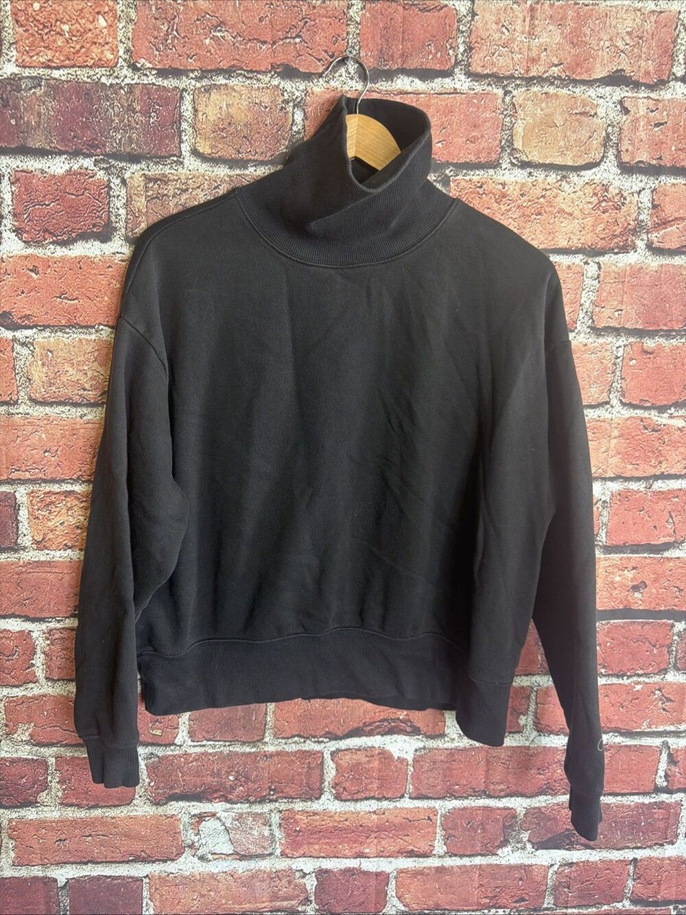 CALIA Everyday Fleece Oversized Turtleneck Sweatshirt M Minimalist Black